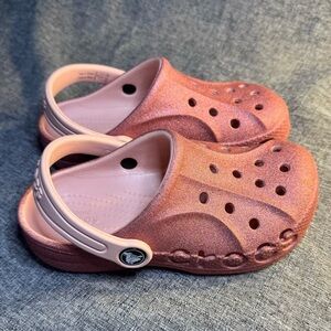 Pink rose glitter kids crocs EUC
